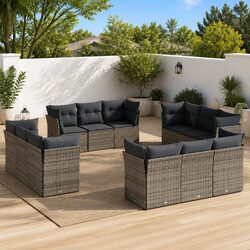 Durable 12-Piece Outdoor Sofa Set in Grey with Modular Design