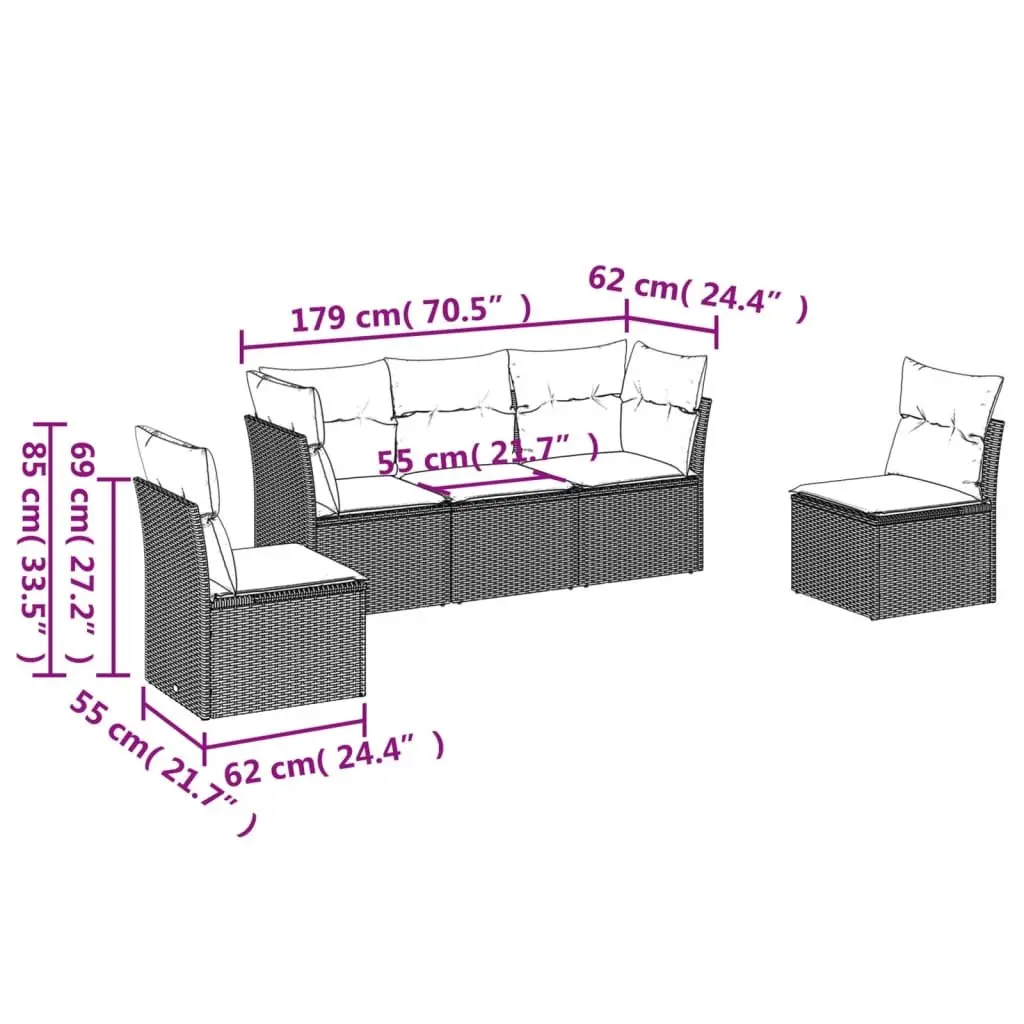 Garden Sofa Set Outdoor Furniture 5 Piece Modular with Cushions Black