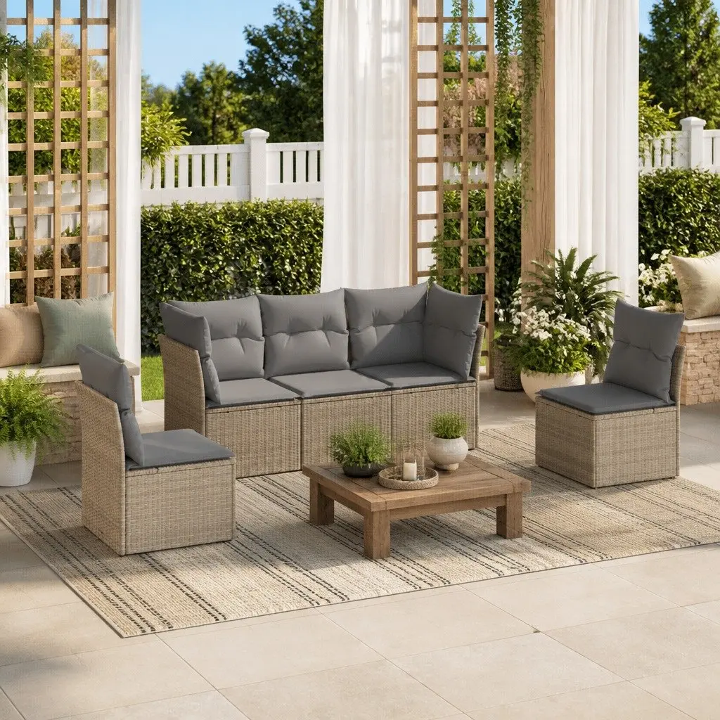 5 Piece Garden Sofa Set Outdoor Patio Furniture Beige