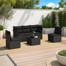 Garden Sofa Set: 6-Piece Outdoor Furniture in Black