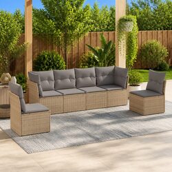 Garden Sofa Set 6 Piece Outdoor Furniture Patio Beige with Cushions Modular