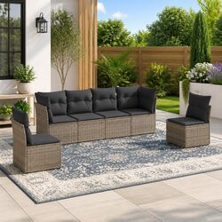 6-Piece Modular Garden Sofa Set with Grey Cushions