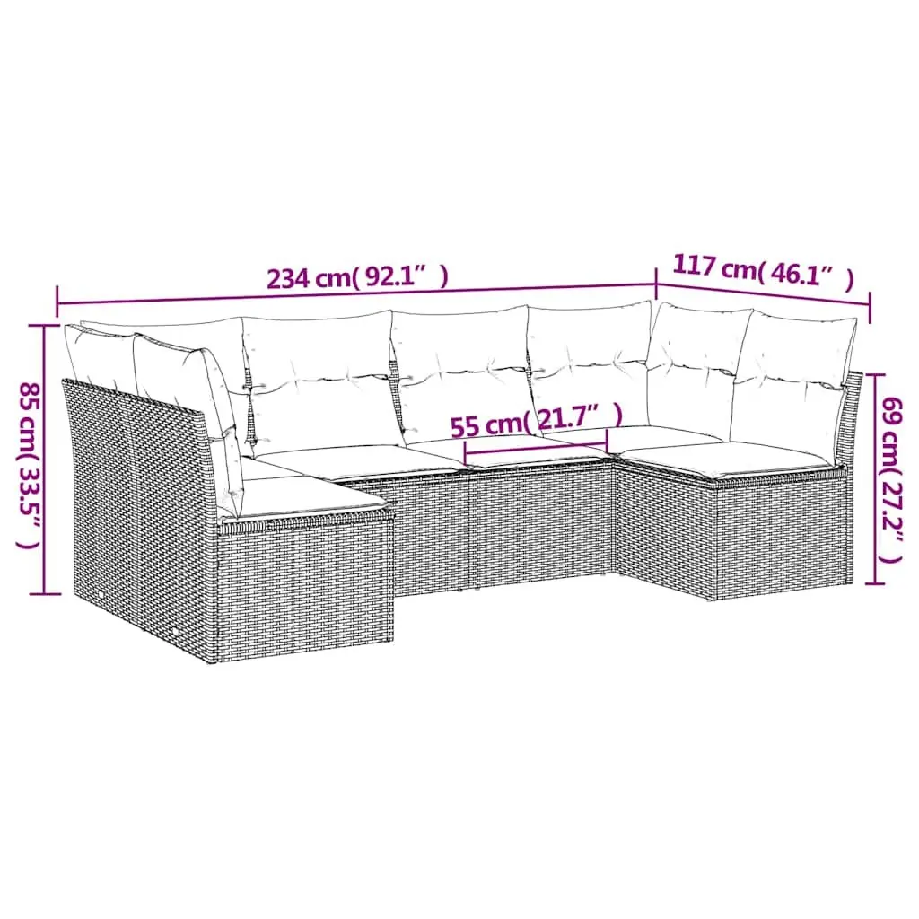 6-Piece Black Outdoor Sofa Set with Cushions
