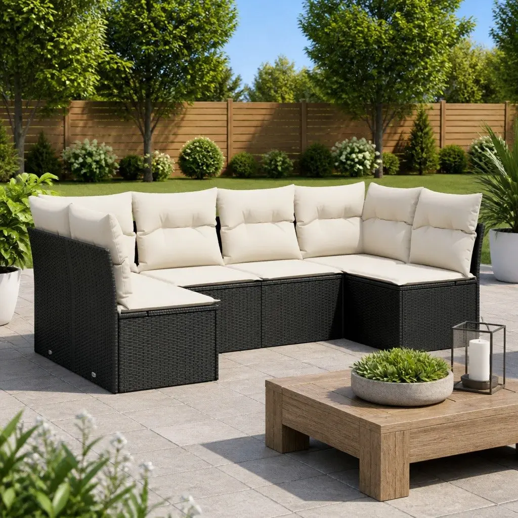 6-Piece Modular Outdoor Sofa Set in Black Rattan