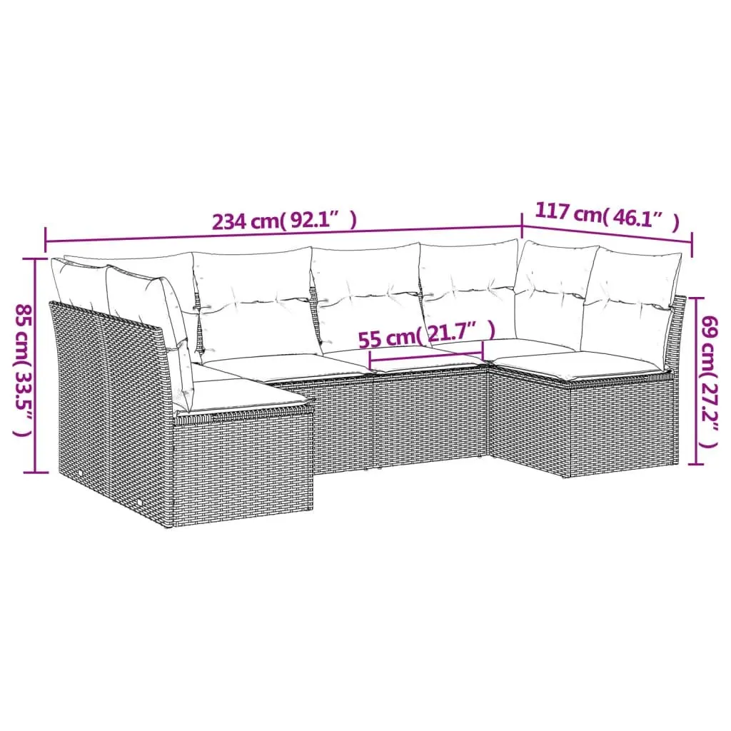 Garden Sofa Set Outdoor Furniture Patio 6 Piece Grey Poly Rattan Cushions