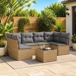 Beige 7-Piece Modular Garden Sofa Set with Cushions