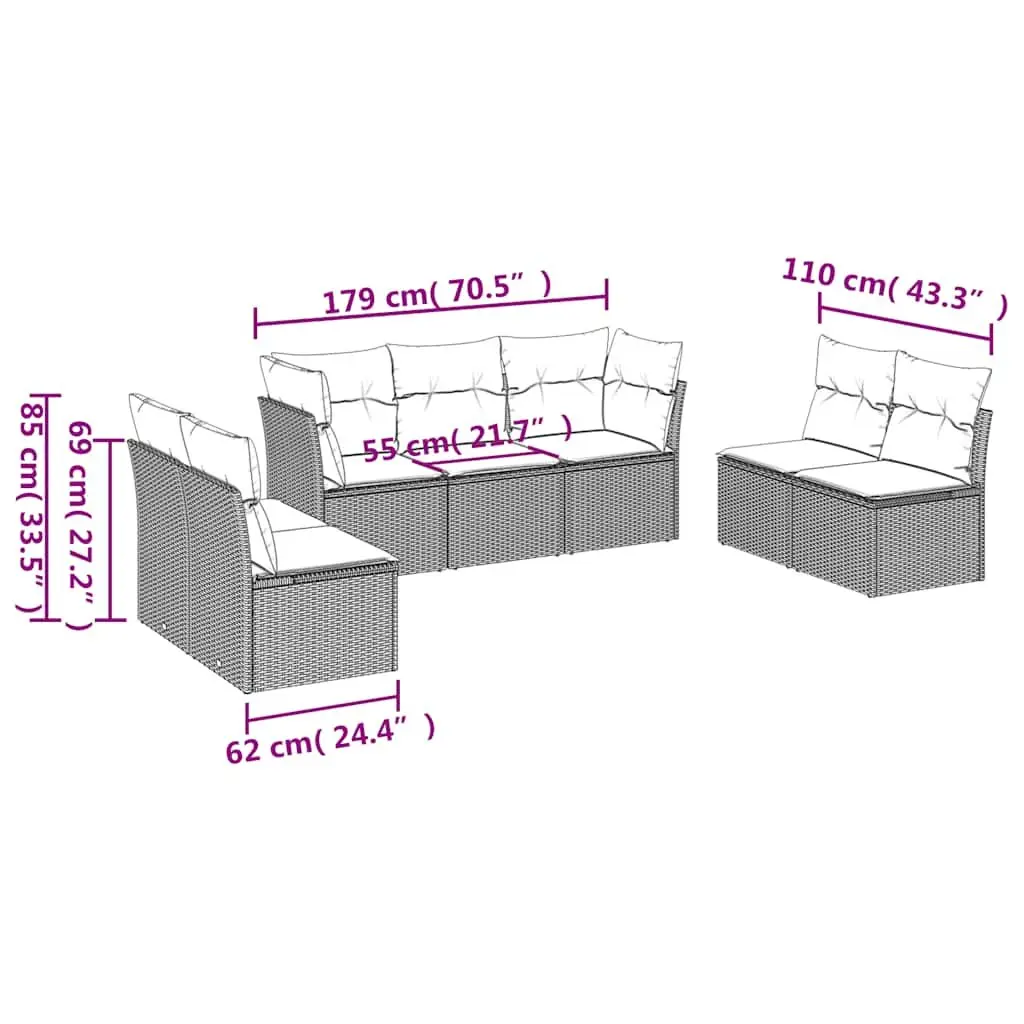 Outdoor Garden Sofa Set 7 Piece Black Poly Rattan Furniture for Patio
