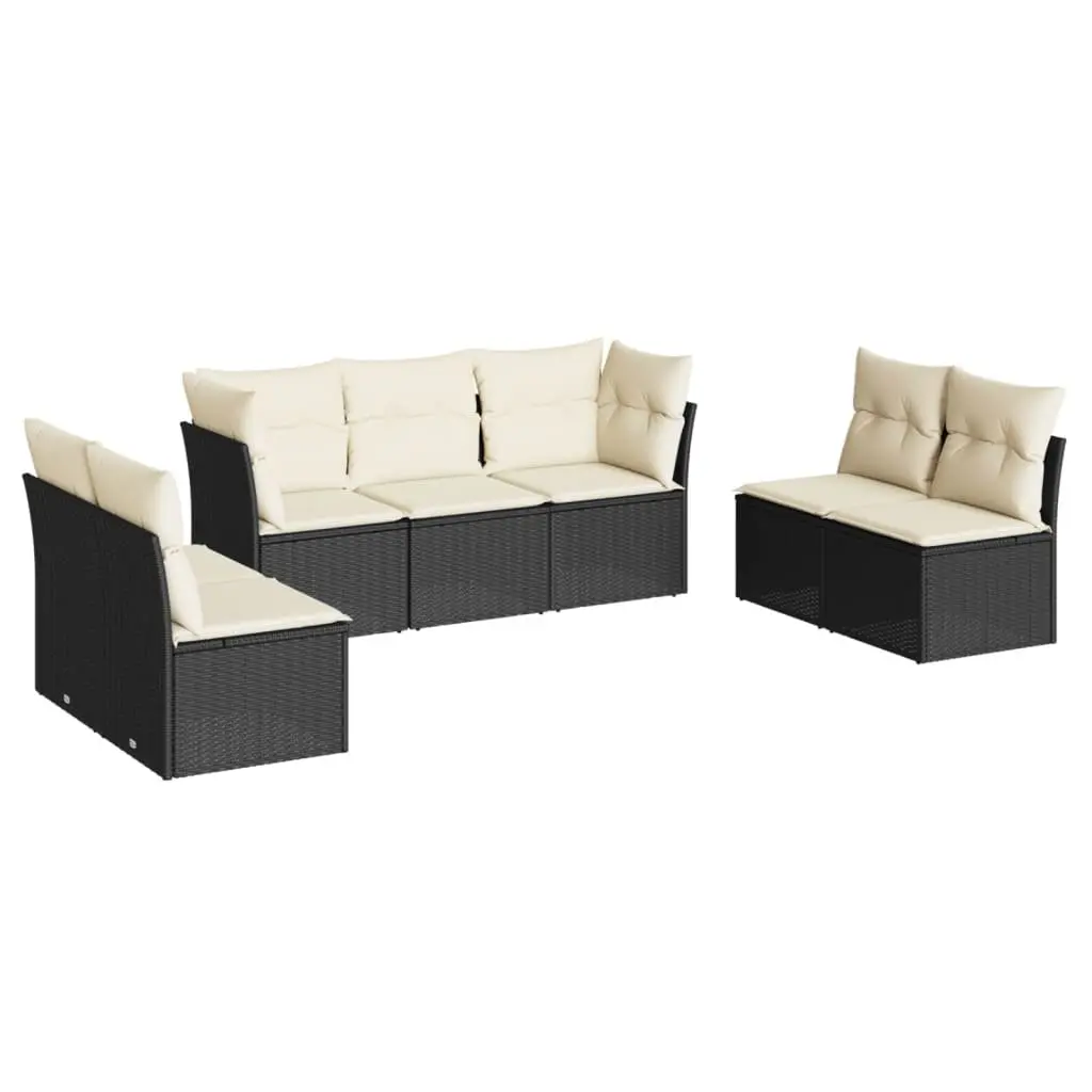 7 Piece Outdoor Garden Sofa Set with Cushions Black Poly Rattan Patio Furniture