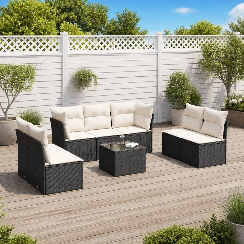 Garden Sofa Set 8 Piece Outdoor Furniture Black Poly Rattan