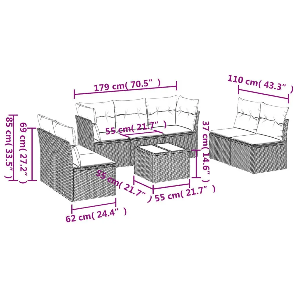Garden Sofa Set 8 Piece Outdoor Furniture Black Poly Rattan
