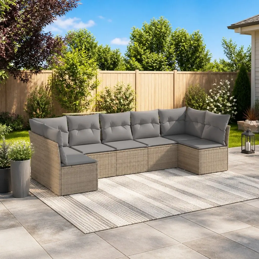 Garden Sofa Set 7 Piece Outdoor Patio Furniture Beige Rattan