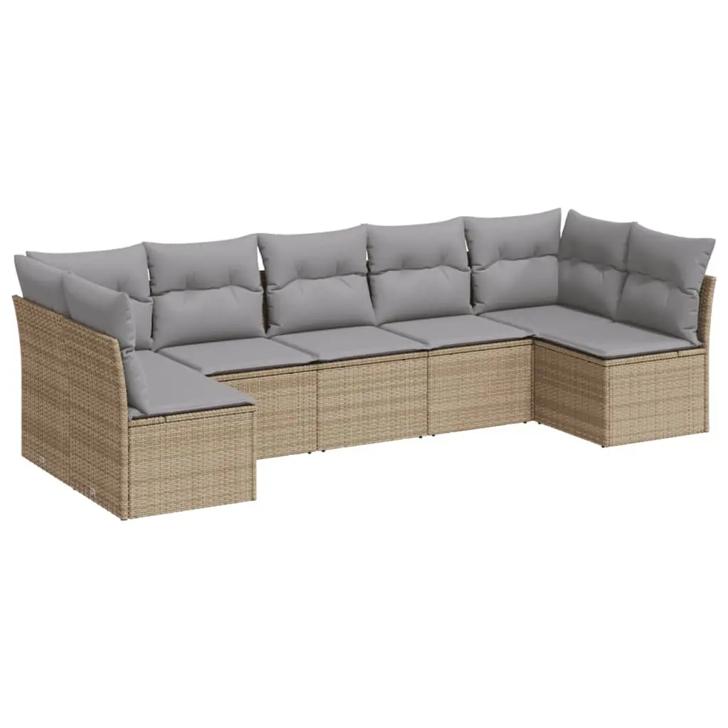Garden Sofa Set 7 Piece Outdoor Patio Furniture Beige Rattan
