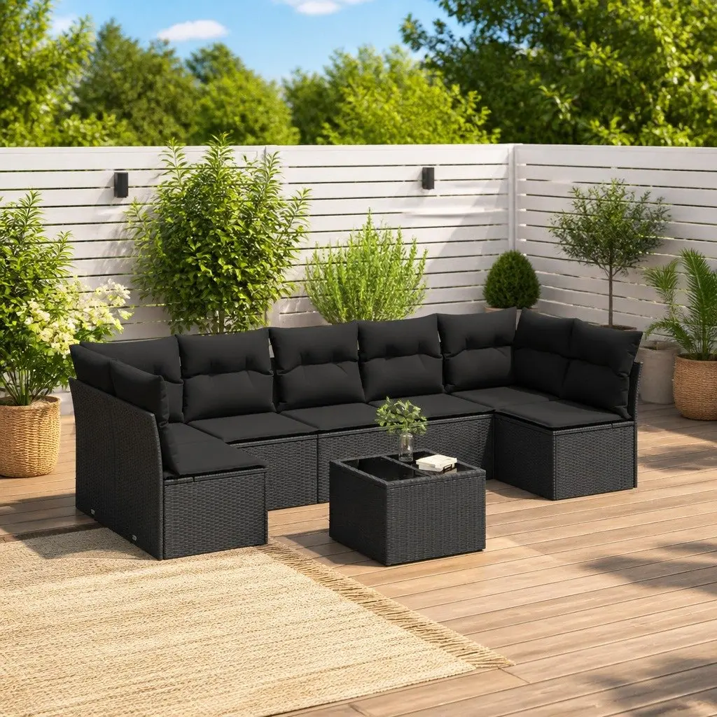 Garden Sofa Set 8 Piece Outdoor Furniture Patio Black Rattan