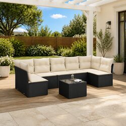 Specifications of 8-Piece Outdoor Sofa Set in Black Rattan