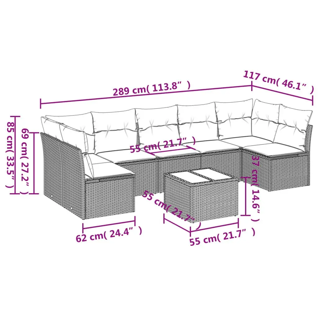 8 Piece Garden Sofa Set for Outdoor Use Grey Modular Patio Furniture with Cushions