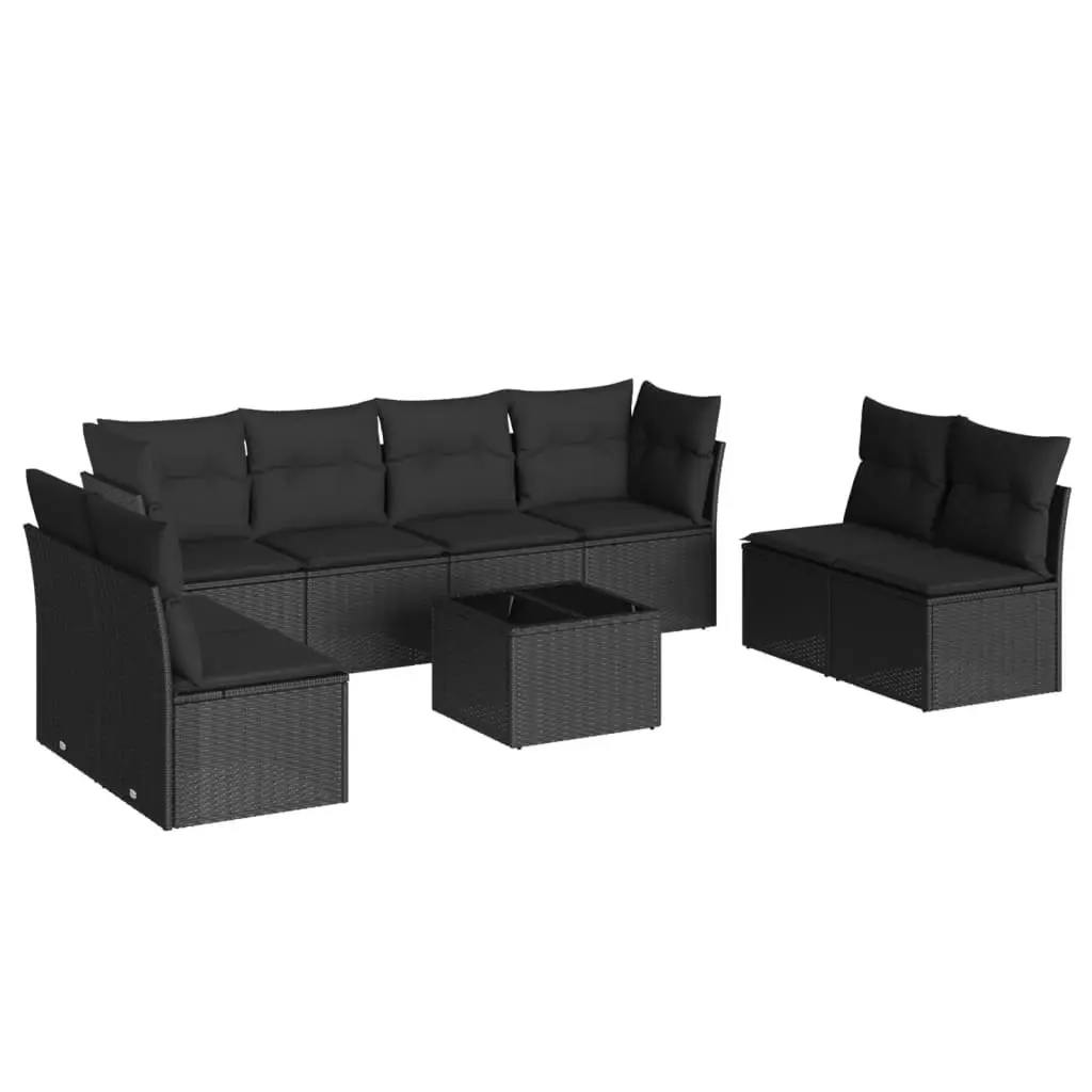 Garden Sofa Set 9 Piece Outdoor Furniture Black Poly Rattan with Cushions Patio