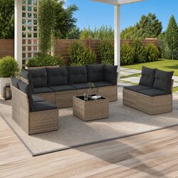 9-Piece Outdoor Sofa Set: Grey Poly Rattan Details
