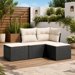 Garden Sofa Set Specifications: 4-Piece Black Rattan