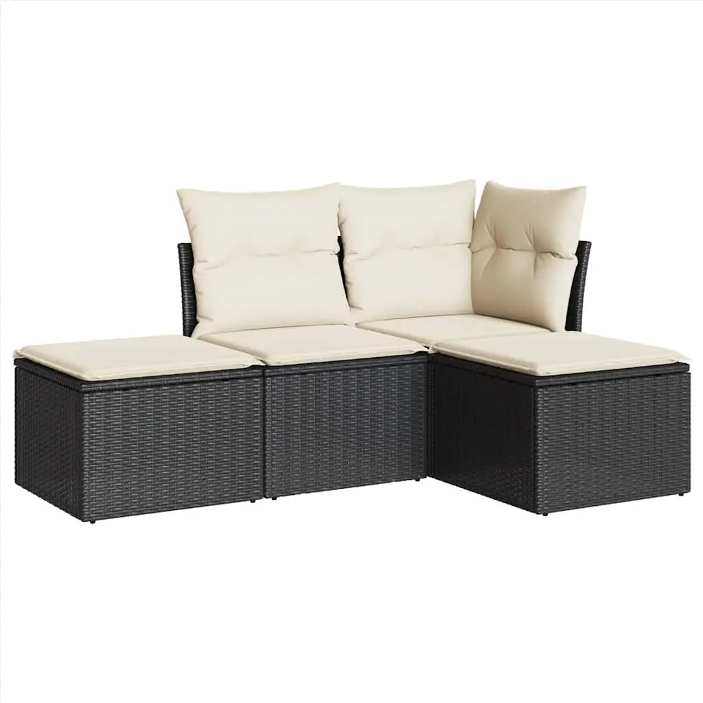 Garden Sofa Set 4 Piece Outdoor Furniture Patio Black Poly Rattan Modular