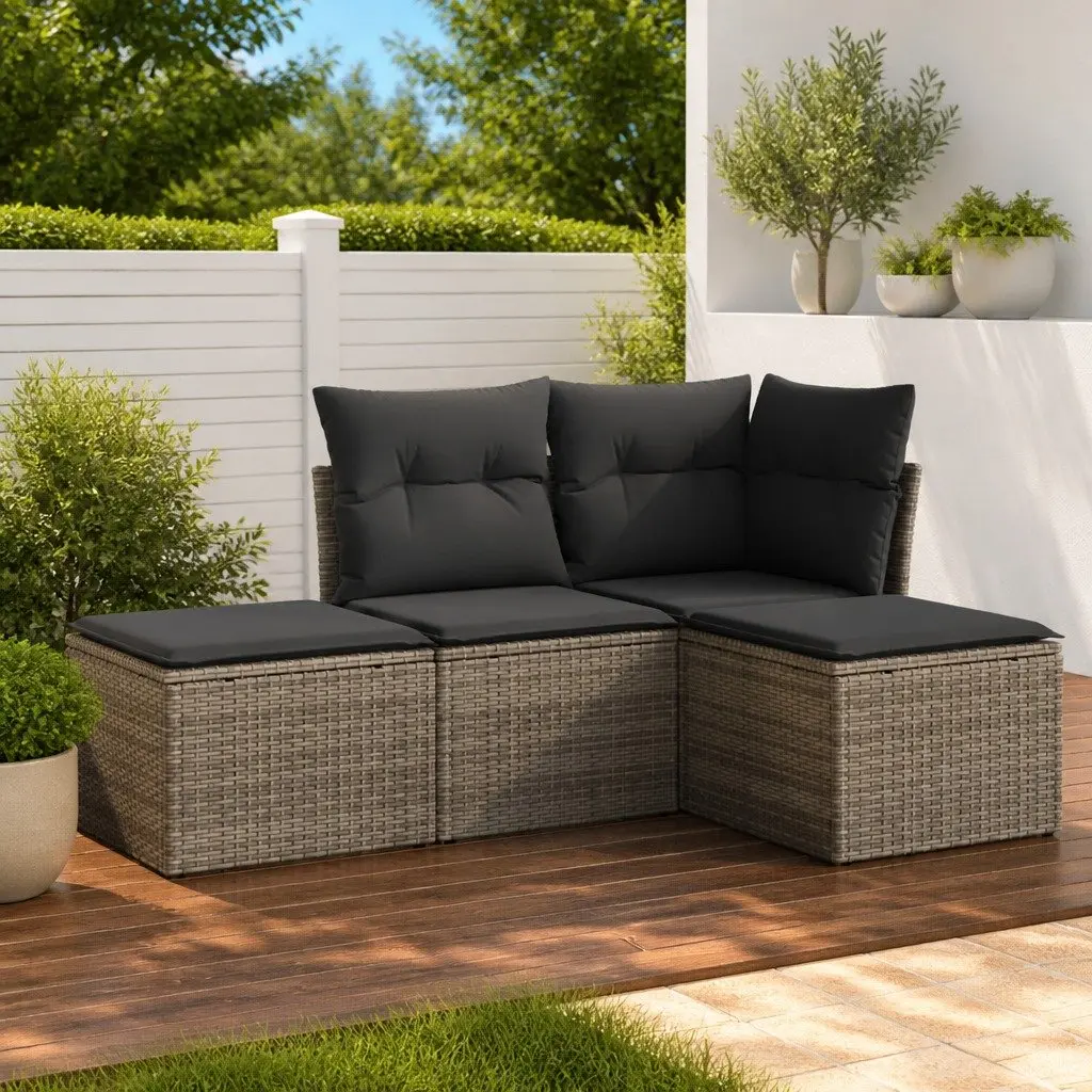 4 Piece Grey Garden Sofa Set Outdoor