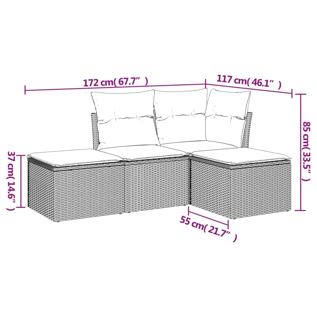 4 Piece Grey Garden Sofa Set Outdoor