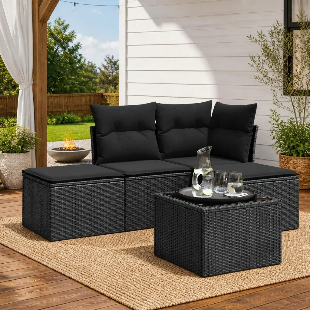 5 Piece Black Garden Sofa Set