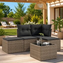5 Piece Grey Outdoor Furniture Set with Removable Cushions