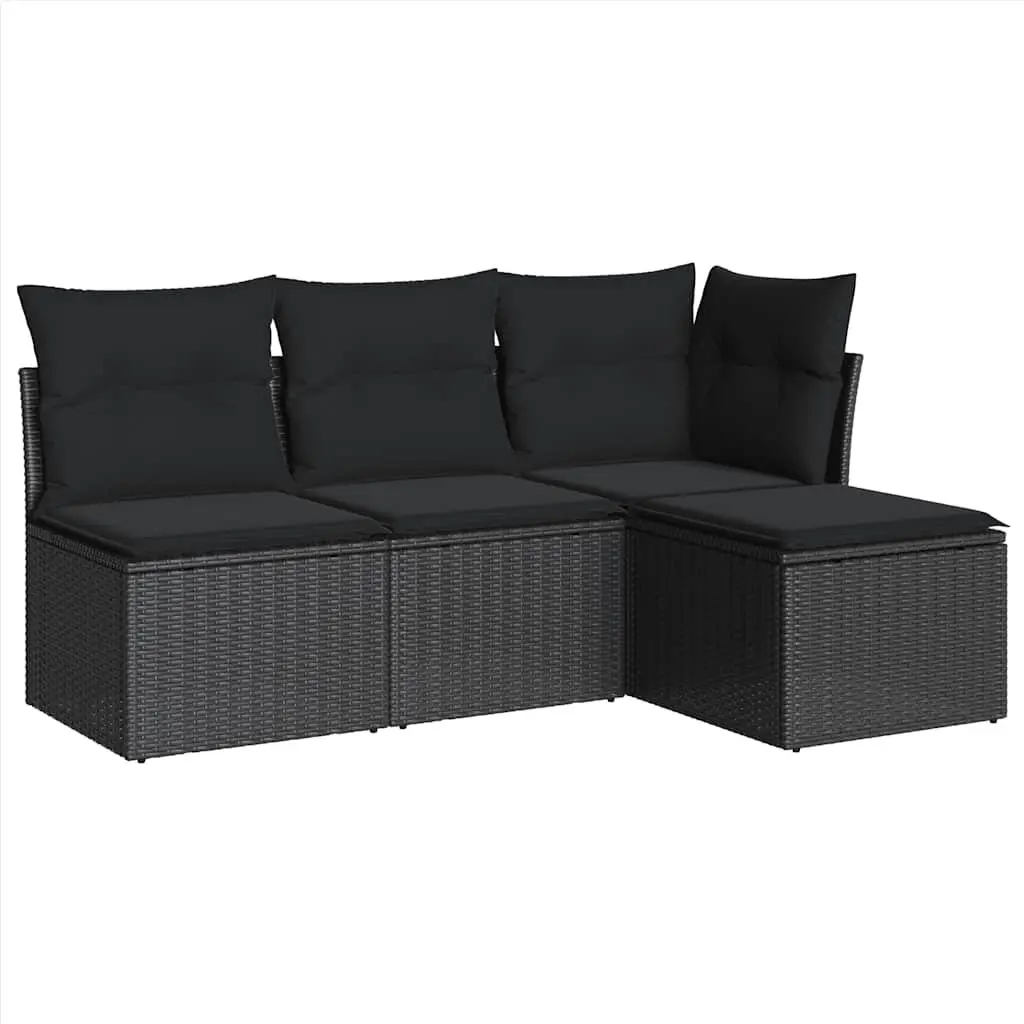 Garden Sofa Set Outdoor Furniture 4 Piece Modular Black Poly Rattan