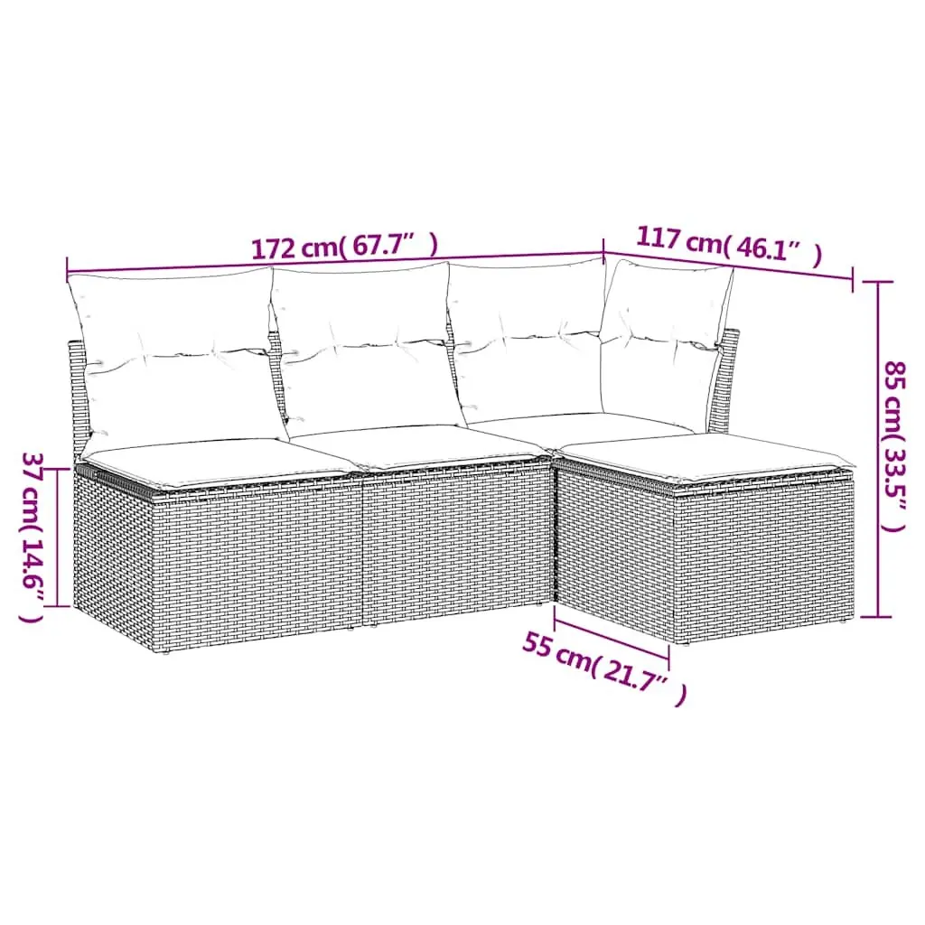 Garden Sofa Set Outdoor Furniture 4 Piece Modular Black Poly Rattan