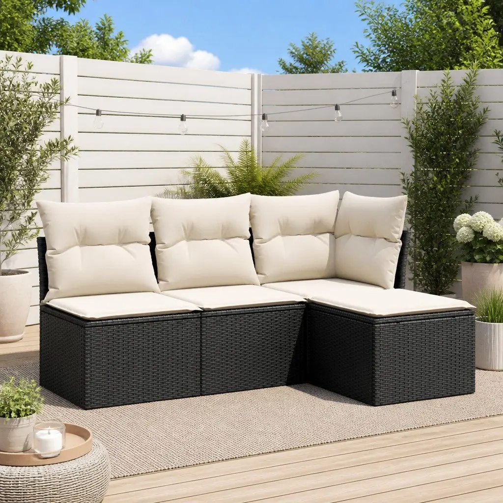 Garden Sofa Set Outdoor Furniture Patio Seating 4 Piece Black with Cushions