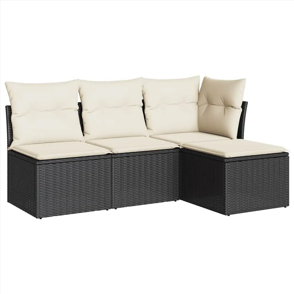 Garden Sofa Set Outdoor Furniture Patio Seating 4 Piece Black with Cushions