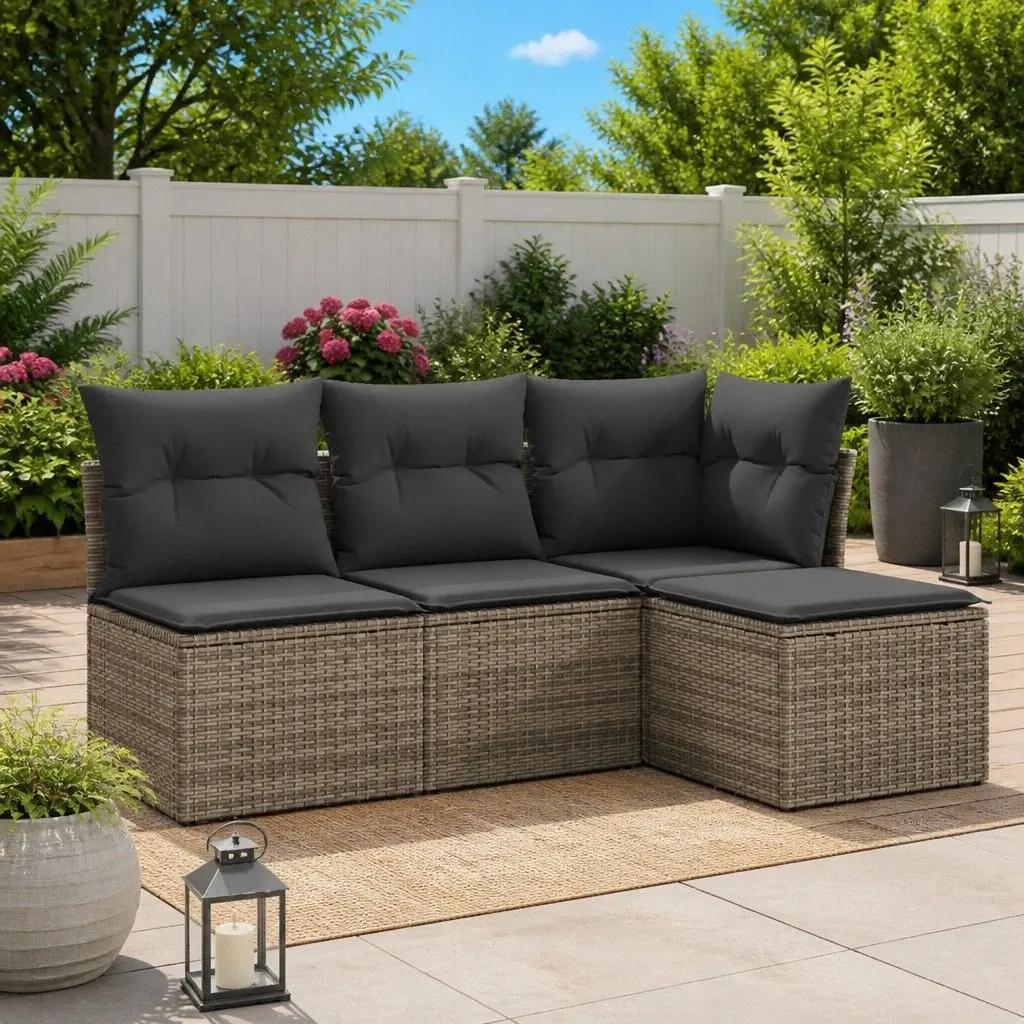 Garden Sofa Set Outdoor Furniture 4 Piece Grey Poly Rattan Modular Patio Lounge