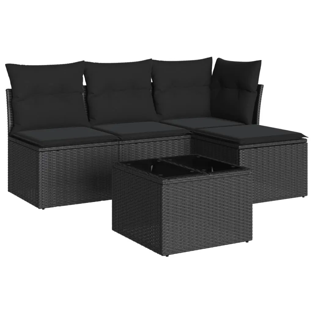 Garden Sofa Set 5 Piece Outdoor Furniture Black Poly Rattan Patio Lounge