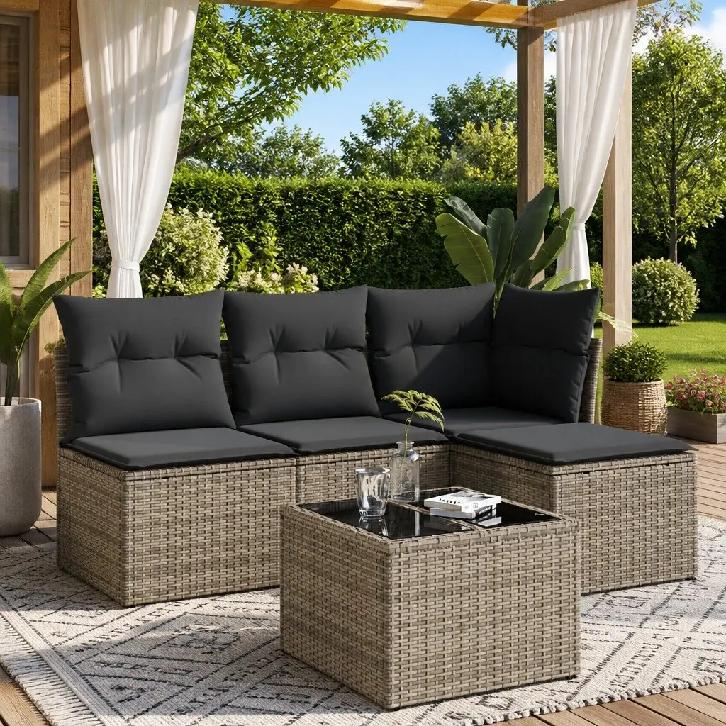 Modular Garden Sofa Set 5 Piece Grey Poly Rattan Outdoor Furniture for Patio Lounge