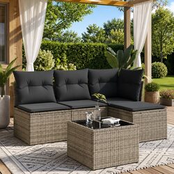 5 Piece Modular Garden Sofa Set with Grey Cushions