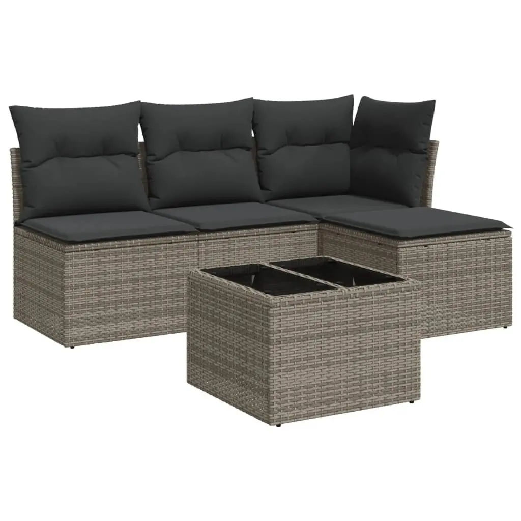 Modular Garden Sofa Set 5 Piece Grey Poly Rattan Outdoor Furniture for Patio Lounge