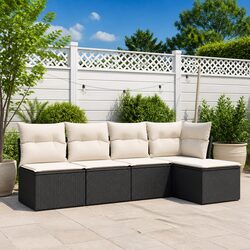 5 Piece Modular Garden Sofa Set - Black PE Rattan