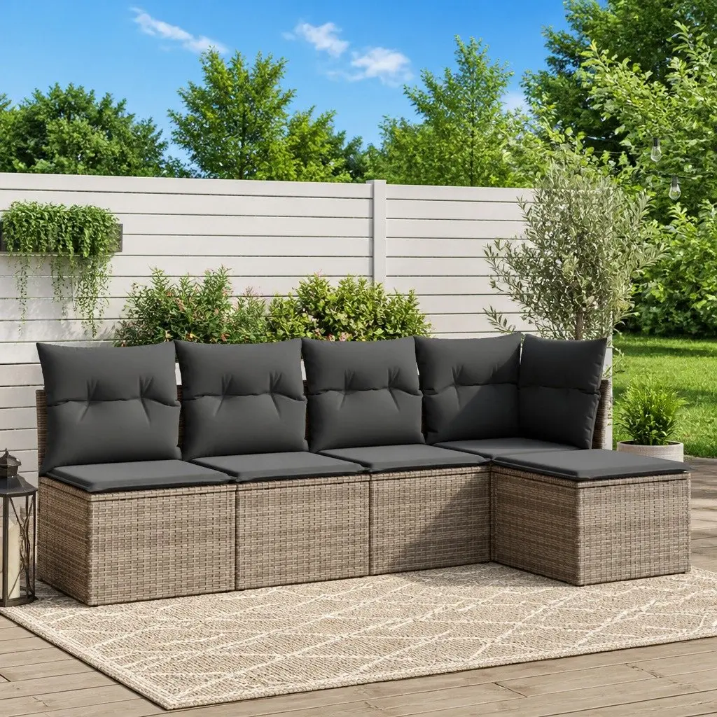 Grey 5-Piece Modular Garden Sofa Set with Cushions