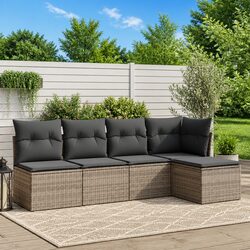 Grey 5-Piece Modular Garden Sofa Set with Cushions
