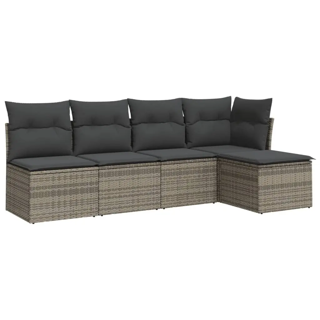 Grey 5-Piece Modular Garden Sofa Set with Cushions