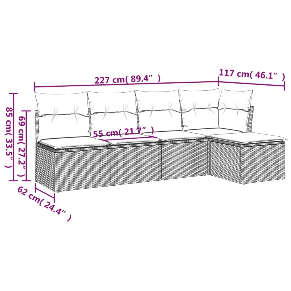 Grey 5-Piece Modular Garden Sofa Set with Cushions