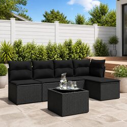Garden Sofa Set 6 Piece Outdoor Furniture Black Poly Rattan with Cushions Patio