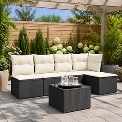 6 Piece Outdoor Garden Sofa Set with Cushions Black Poly Rattan Patio Furniture