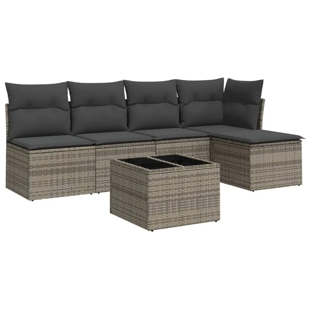 Garden Sofa Set 6 Piece Outdoor Furniture Grey Poly Rattan with Cushions Patio