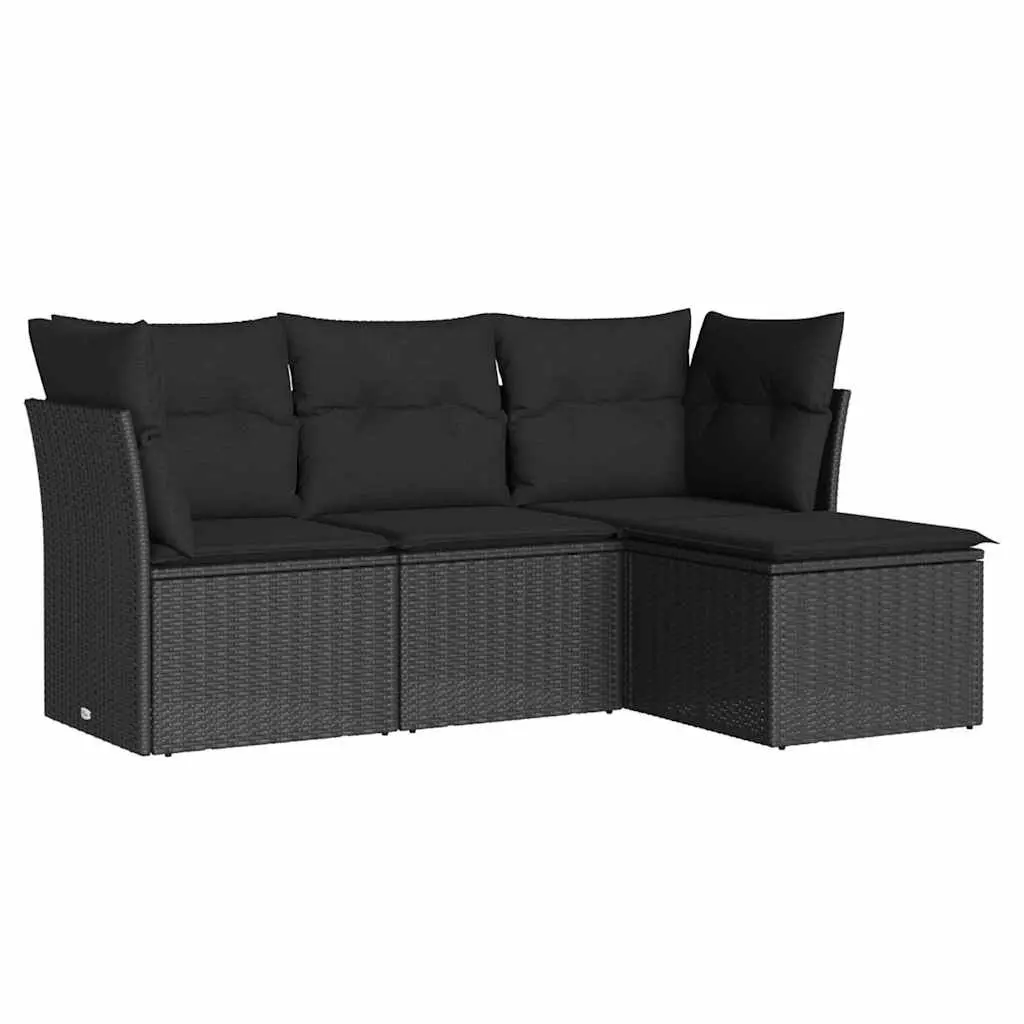 Outdoor Furniture Set 4 Piece Modular Black PE Rattan Garden Sofa with Cushions