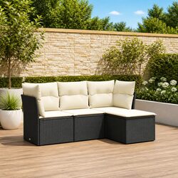 4-Piece Modular Outdoor Sofa Set in Black Poly Rattan