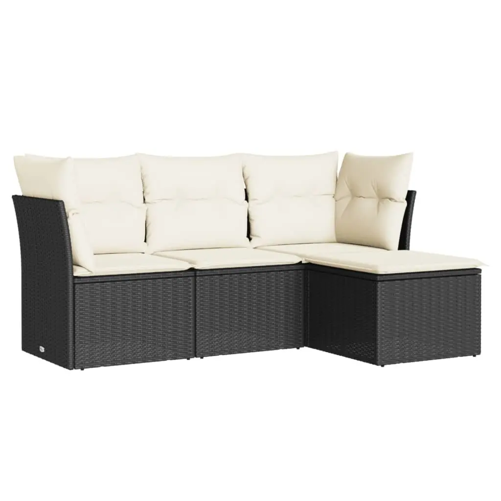 Outdoor Garden Sofa Set 4 Piece Black Poly Rattan Furniture Patio Seating