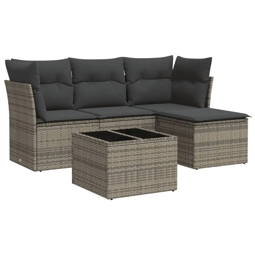 5-Piece Modular Garden Sofa Set with Grey Cushions