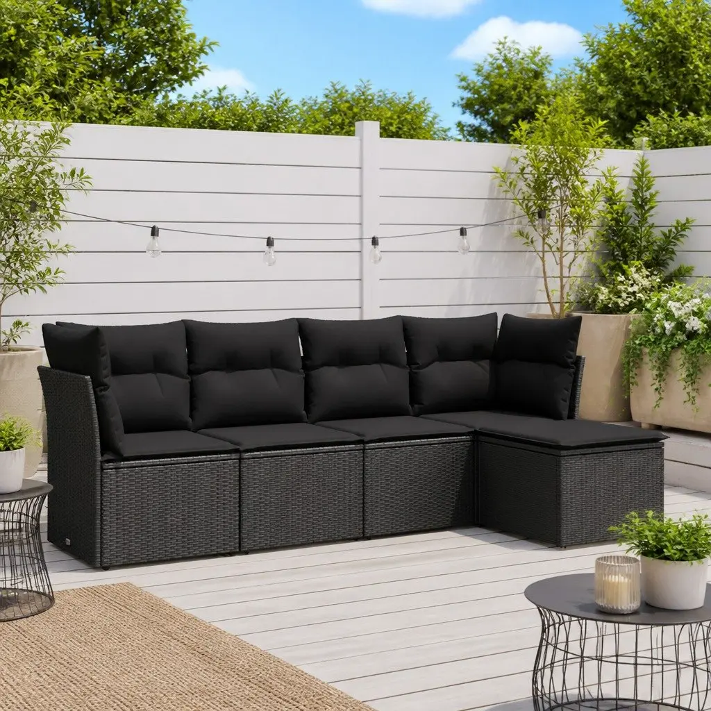 Garden Sofa Set 5 Piece Outdoor Furniture Patio Seating Black with Cushions