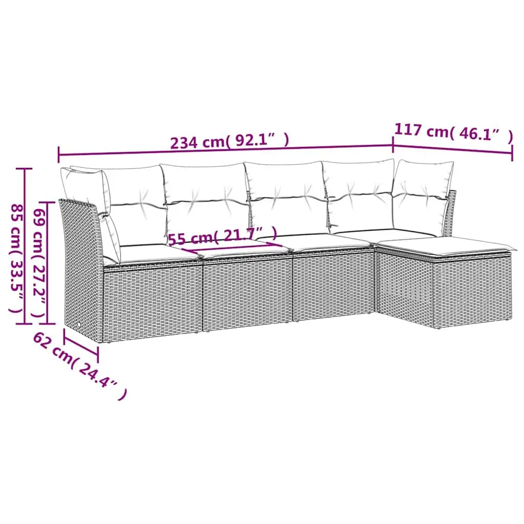 Garden Sofa Set 5 Piece Outdoor Furniture Patio Seating Black with Cushions